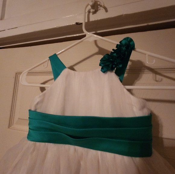 Girls white and teal 3T flower girl dress - Picture 2 of 4